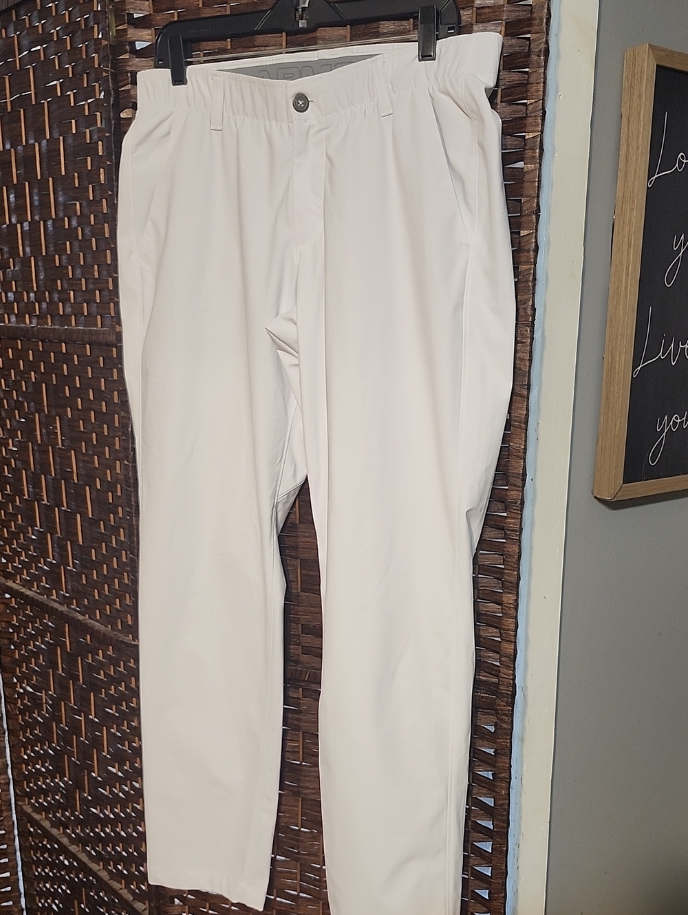 Men's White Elastic-Waist Casual/ Golf Pants